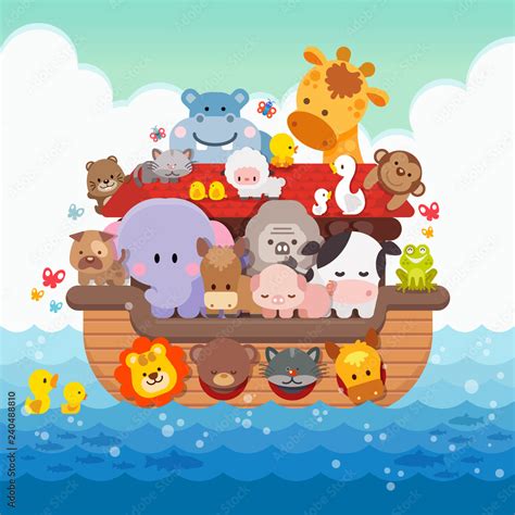 Noah's Ark cartoon and cute animals children illustrationNoah's Ark cartoon and cute animals ...