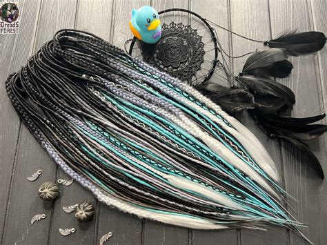 Synthetic Dreads Thin Twisted Fishtail Braids Black, Black-dark Gray Ombre, Black-light Gray ...