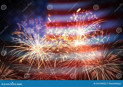 Independence Day of USA. National American Flag and Fireworks Stock Photo - Image of american ...