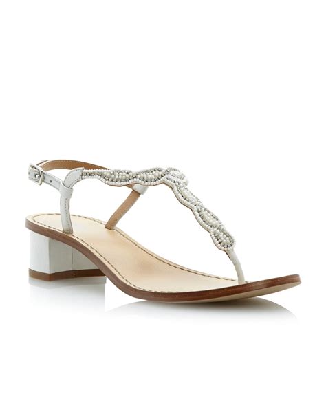 Dune Fuji Beaded Low Block Heel Sandals in White | Lyst