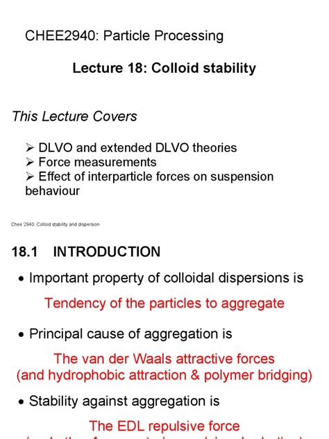 CHEE2940 Lecture 18 - Colloid Stability | Colloid | Atomic Force Microscopy