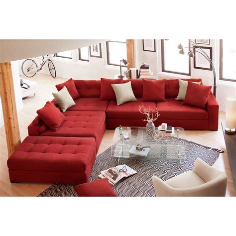 Venti 4-Piece Sectional with Ottoman - Red | American Signature ...