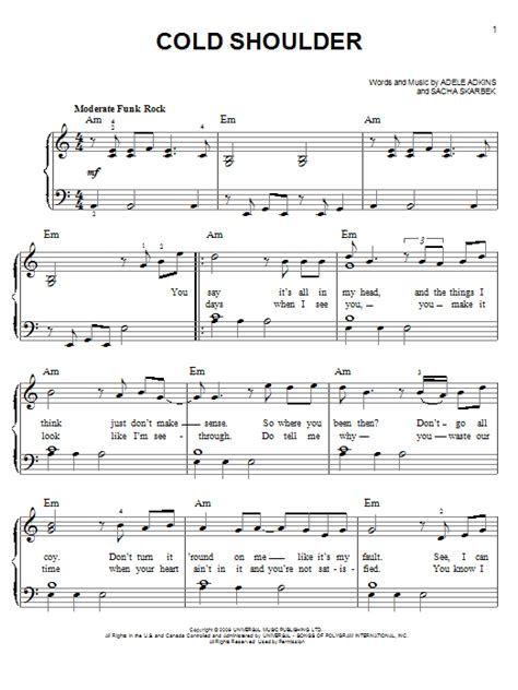 Adele "Cold Shoulder" Sheet Music Notes | Download Printable PDF Score ...