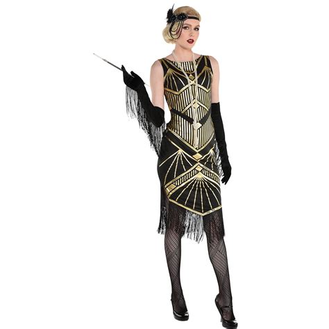 Party City Roaring 20s Flapper Girl Halloween Costume for Women, Black/Gold, Small, Includes ...