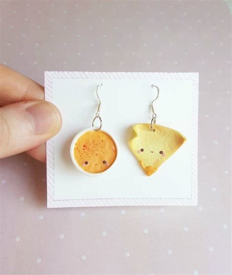 Chip and dip mismatching earrings, miniature food jewelry, food ...