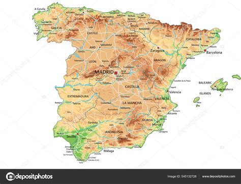 High Detailed Spain Physical Map Labeling Stock Vector by ©delpieroo ...