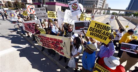 Union members protest before Trump’s Detroit speech