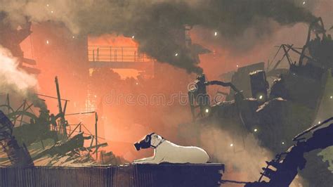 The Dog Wearing Gas Mask Sitting in City Stock Illustration ...