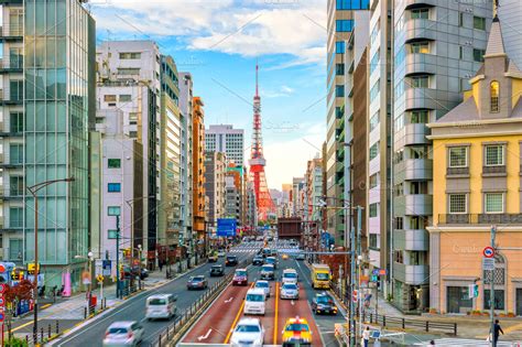 Tokyo city street view with tokyo to featuring tokyo, tower, and skyline | Architecture Stock ...