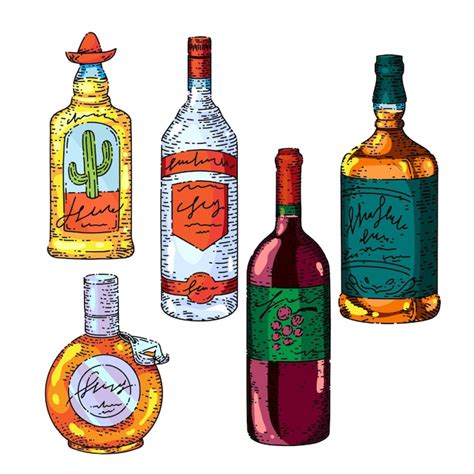 Premium Vector | Bottle glass set sketch hand drawn vector