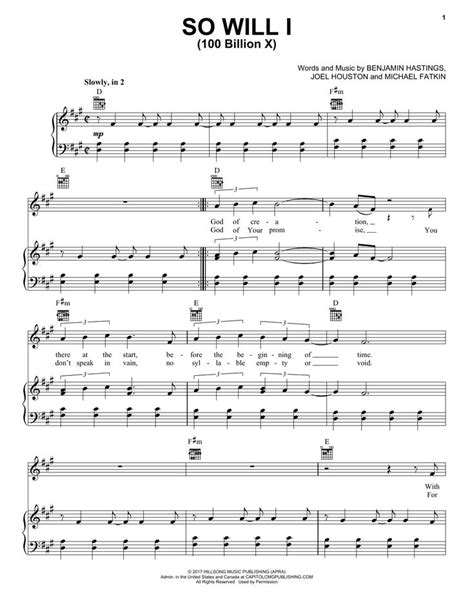 Hillsong United 'So Will I (100 Billion X)' Sheet Music and Printable PDF Music Notes | Sheet ...