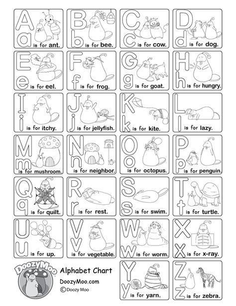 Black and White Alphabet Chart (Free Printable) - Doozy Moo