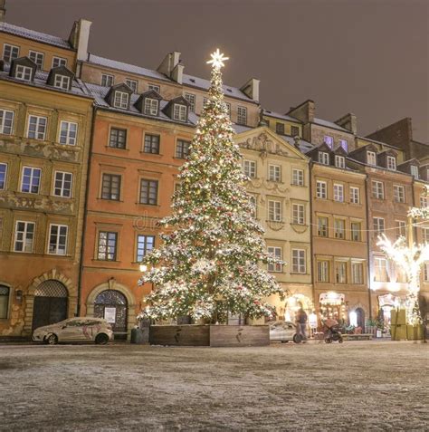 Warsaw Old Town, Poland, at Night Editorial Stock Photo - Image of ...