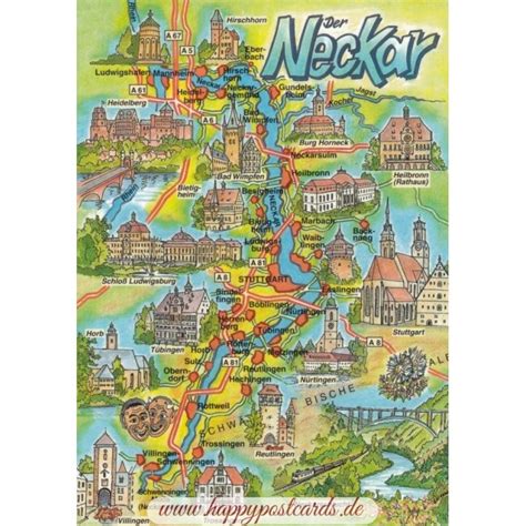 VIEWCARDS | Maps | River Neckar - Map - Viewcard | Schöning Verlag