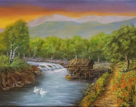 Acrylic Painting , Landscape Original Painting , River Art Wall ...