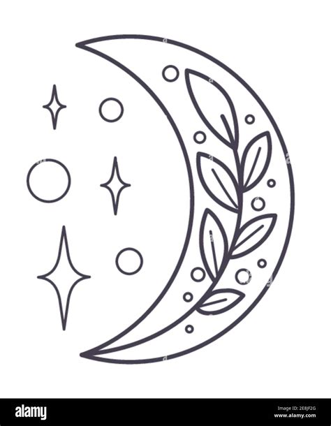 Crescent moon with stars and glowing line art Stock Vector Image & Art ...