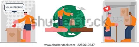 Set Different Young Cartoon Characters Volunteering Stock Vector ...