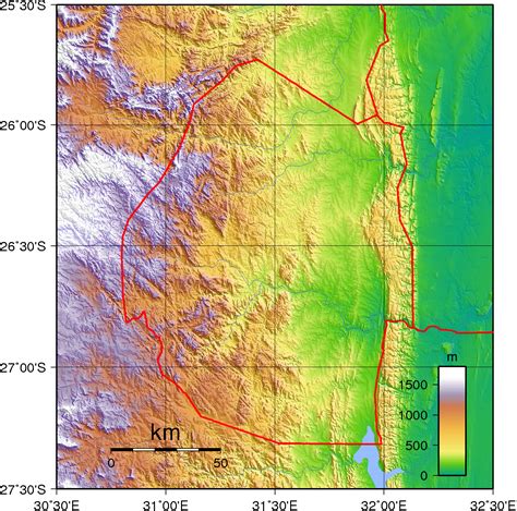 Topographic map of the Kingdom of eSwatini (Swaziland) Landlocked Country, Southern Africa ...