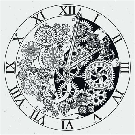 Watch parts. Clock mechanism with cogwheels. Vector illustrations.... | Gear drawing, Clock ...