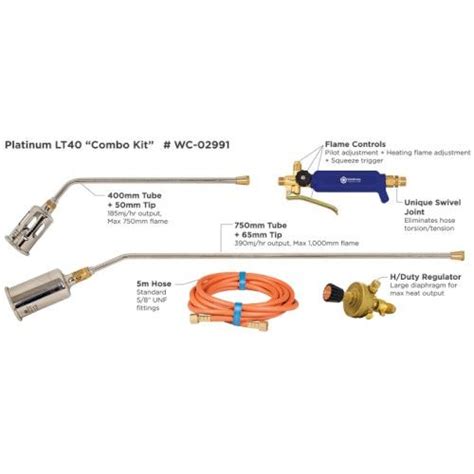 COMBO HEATING TORCH KIT, 400/750MM TUBES, 50/65MM TIPS, 5M HOSE, REGULATOR - Prime Supplies