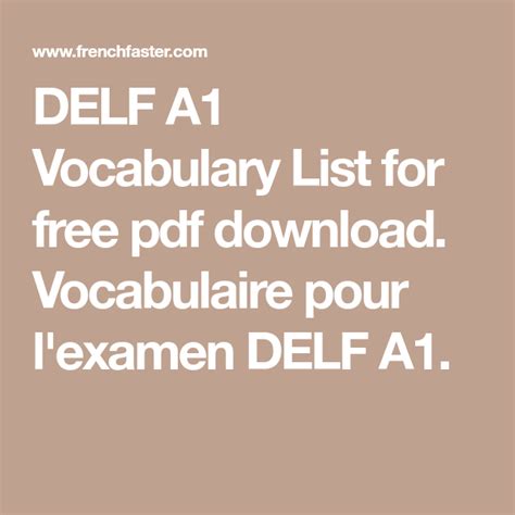 DELF A1 Vocabulary List for free pdf download. Vocabulaire pour l'examen DELF A1. | Vocabulary ...