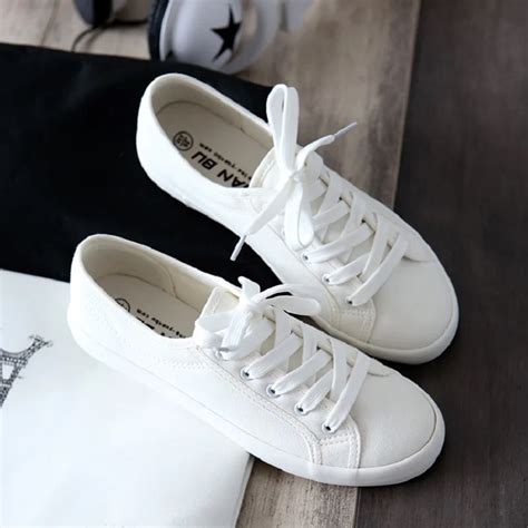 Aliexpress.com : Buy Classic Women Flats Solid White Sneakers Casual Shoes Ladies Canvas Shoes ...