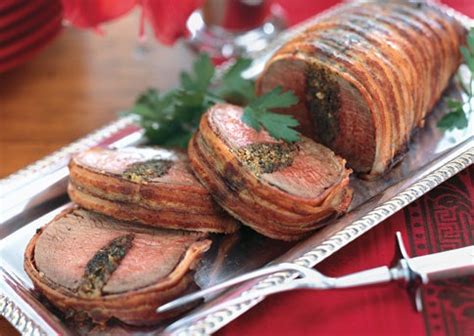 Bacon-Wrapped Beef Tenderloin with Herb Stuffing Recipe | Bon Appétit