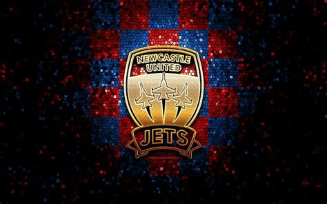 Newcastle Jets FC, glitter logo, A-League, blue red checkered background, soccer, HD wallpaper ...