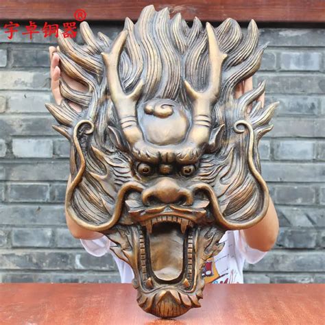 22'' China Copper Dragon Fengshui Dragon Loong Head Bronze Statue-in Statues & Sculptures from ...