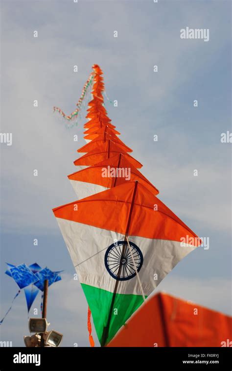 a bright and colourful Indian flag shaped kite flying during the Kite Stock Photo: 102051702 - Alamy