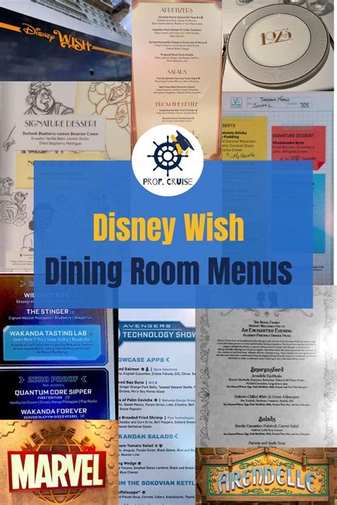 A bunch of menus from the Disney Wish with text that reads: Disney Wish ...