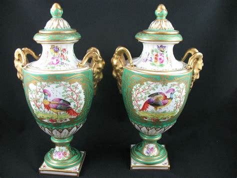 PAIR CHELSEA BIRDS DECORATED & GILDED VASES-GOLD ANCHOR - 9" | eBay
