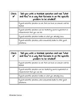 Testable question checklist by Clarkster Science | TPT