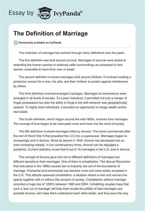 The Definition of Marriage - 834 Words | Essay Example