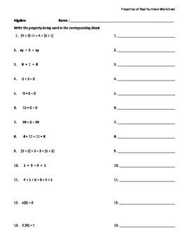 Identifying Number Properties Worksheet