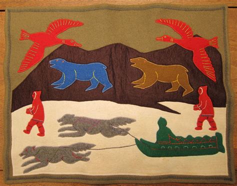 Vintage Inuit Felted Wool Wall Hanging with Animals and Inuits ...