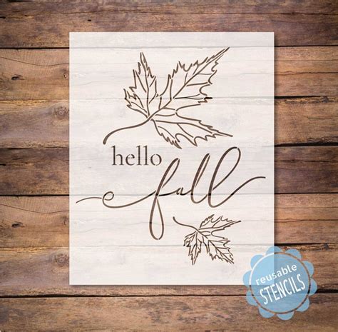 Hello Fall Stencil With Big Leaf Design Mylar Reusable - Etsy