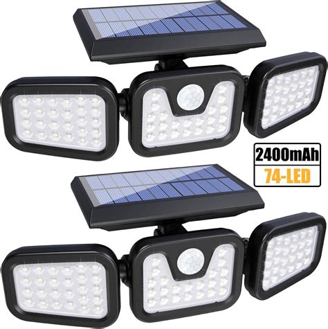 Solar Lights Outdoor with Motion Sensor, 3 Heads Security Lights Solar ...