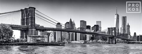 Panoramic Skyline of Brooklyn Bridge and Manhattan - B&W Photography - PROKOS