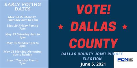 Early Voting - Dallas County Elections Saturday-June 5, 2021 Joint Runoff