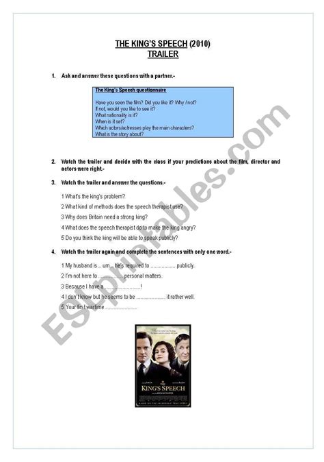 The King´s Speech Trailer - ESL worksheet by ramcortinas