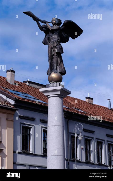 The Angel of Uzupis statue by sculptor, Romas Vilciauskas, in Uzupis neighborhood in the old ...