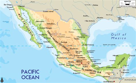 Large physical map of Mexico with major cities | Mexico | North America | Mapsland | Maps of the ...