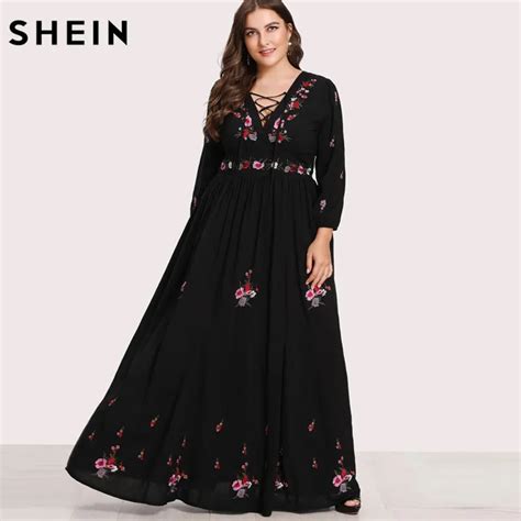 Aliexpress.com : Buy SHEIN Black Dresses Large Sizes Sexy Lace Up Front ...