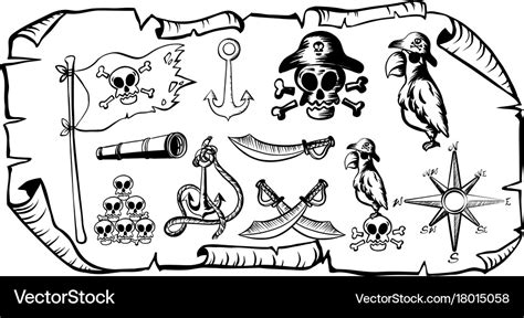 Treasure map with pirate symbols Royalty Free Vector Image