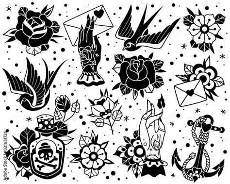 an old school tattoo design with flowers and birds