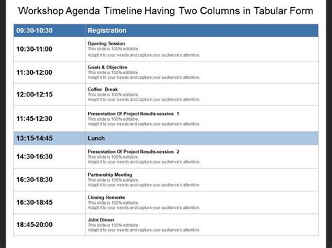 Workshop Agenda Timeline Having Two Columns In Tabular Form ...