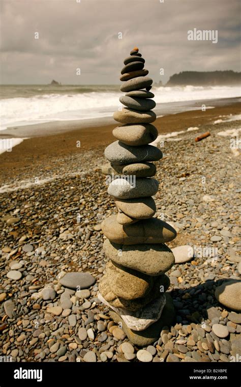 Stack of rocks (cairn) on Rialto Beach Olympic National Park, Pacific ...