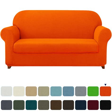 Subrtex Stretch 2-Piece Textured Grid Slipcover Sofa Cover, Orange ...