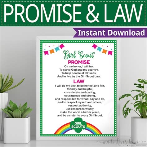 Printable Girl Scout Promise and Law Poster for Troop 8x10 & | Etsy